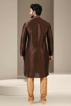 Raivat Ethnic Banarasi Art Silk Mirror Work Kurta Pajama In Brown Colour - Distacart
