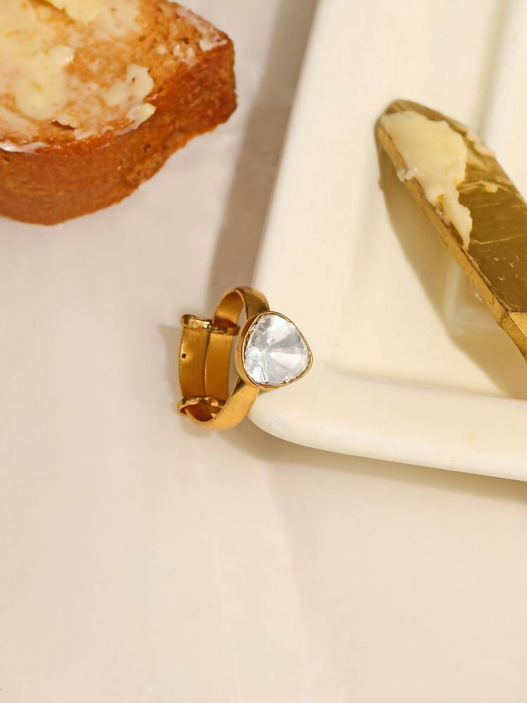 Kundan Gold plated Trillion cut Ring - Ruby Raang