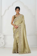 Kesar Fab Latest Chiku/ Champagne Pure Dola Viscouse Silk With Sequins And Beads Embroidery For Festivals Saree