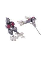 NVR Women Silver-Plated Stone Studded Oxidised Silver Jewellery Set