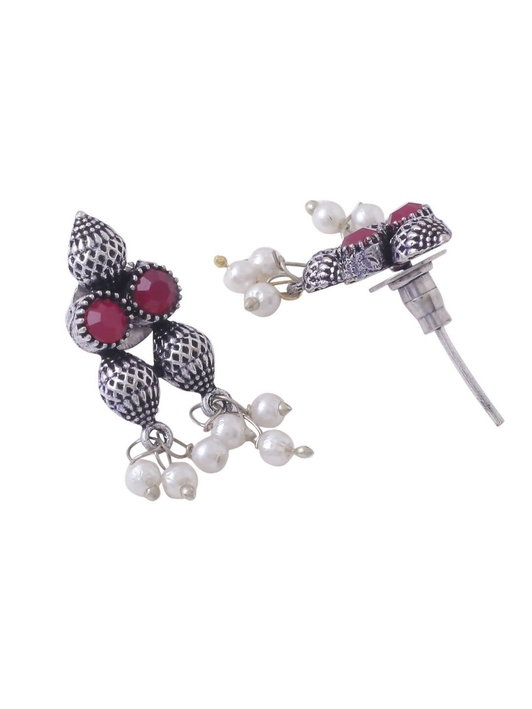 NVR Women Silver-Plated Stone Studded Oxidised Silver Jewellery Set