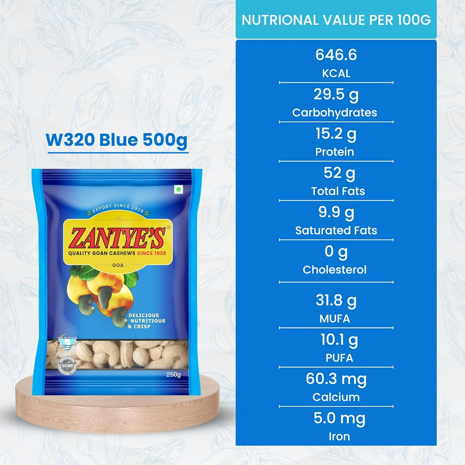Zantye's Goan Cashew W320 Premium Kaju - Distacart
