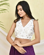 Amodini Designer Studio Floral White Sleeveless Padded Blouse