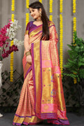 Jyoti Fashion Women's Baby Pink Banarasi Silk Zari Woven Saree with Blouse