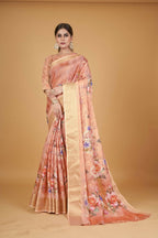 Orange Cotton Silk Digital Printed Saree With Unstitched Blouse Piece - Alisha