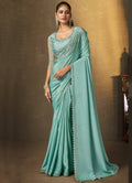 Light Blue Crepe Georgette Silk Embroidered with Swaroski Work Saree With Unstitched Blouse Piece - Norita Royal Erisha
