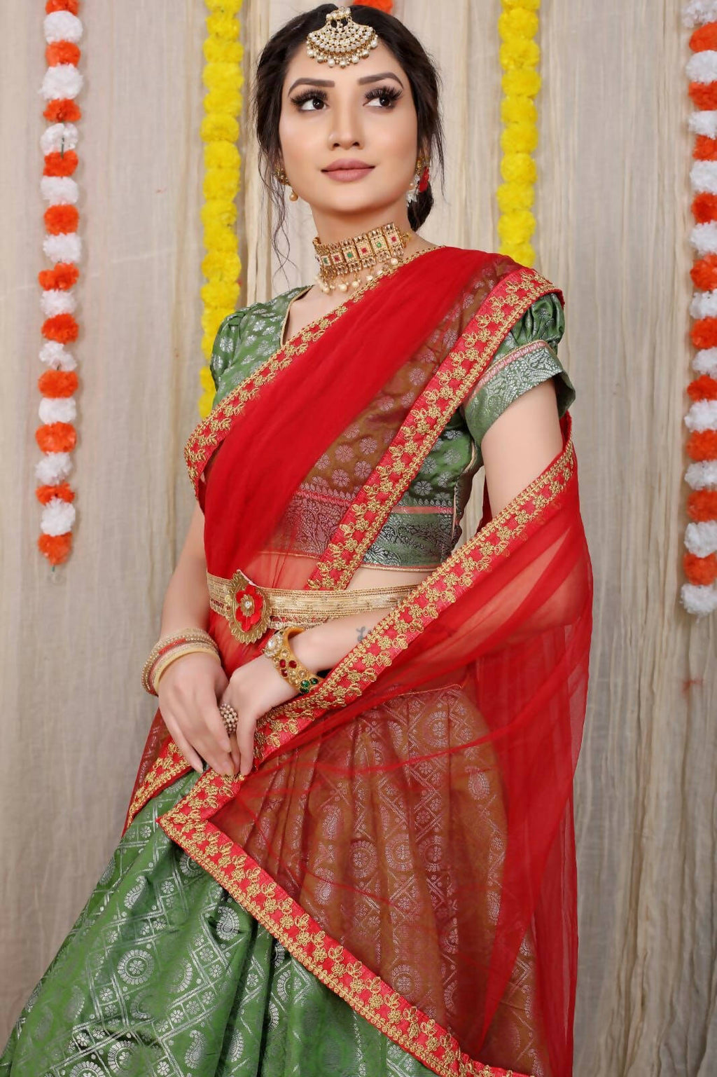 DEIANA'S Beautiful Pure Jari Silk Weaving Lehengha Choli - Mehndi