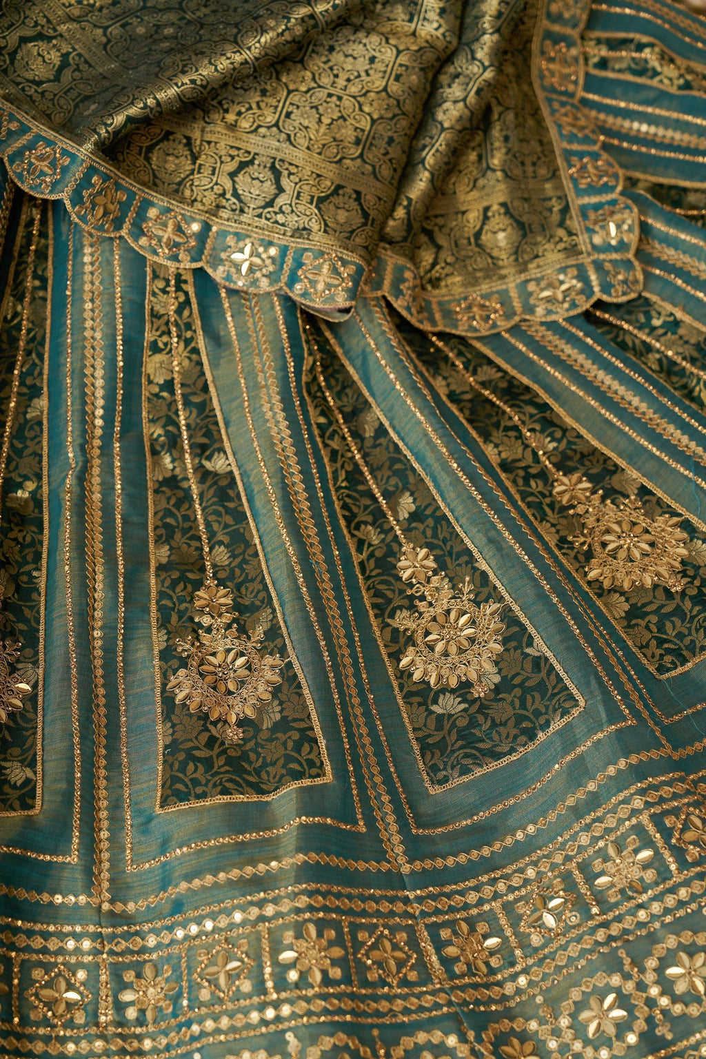 Kesar Fab Green Net Hand_Woven Lehenga