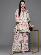 Ahalyaa Women Floral Printed Tunic with Palazzos - Beige Color