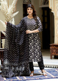 Miravan Women's Black Floral Printed Kurta Palazzo With Dupatta Set