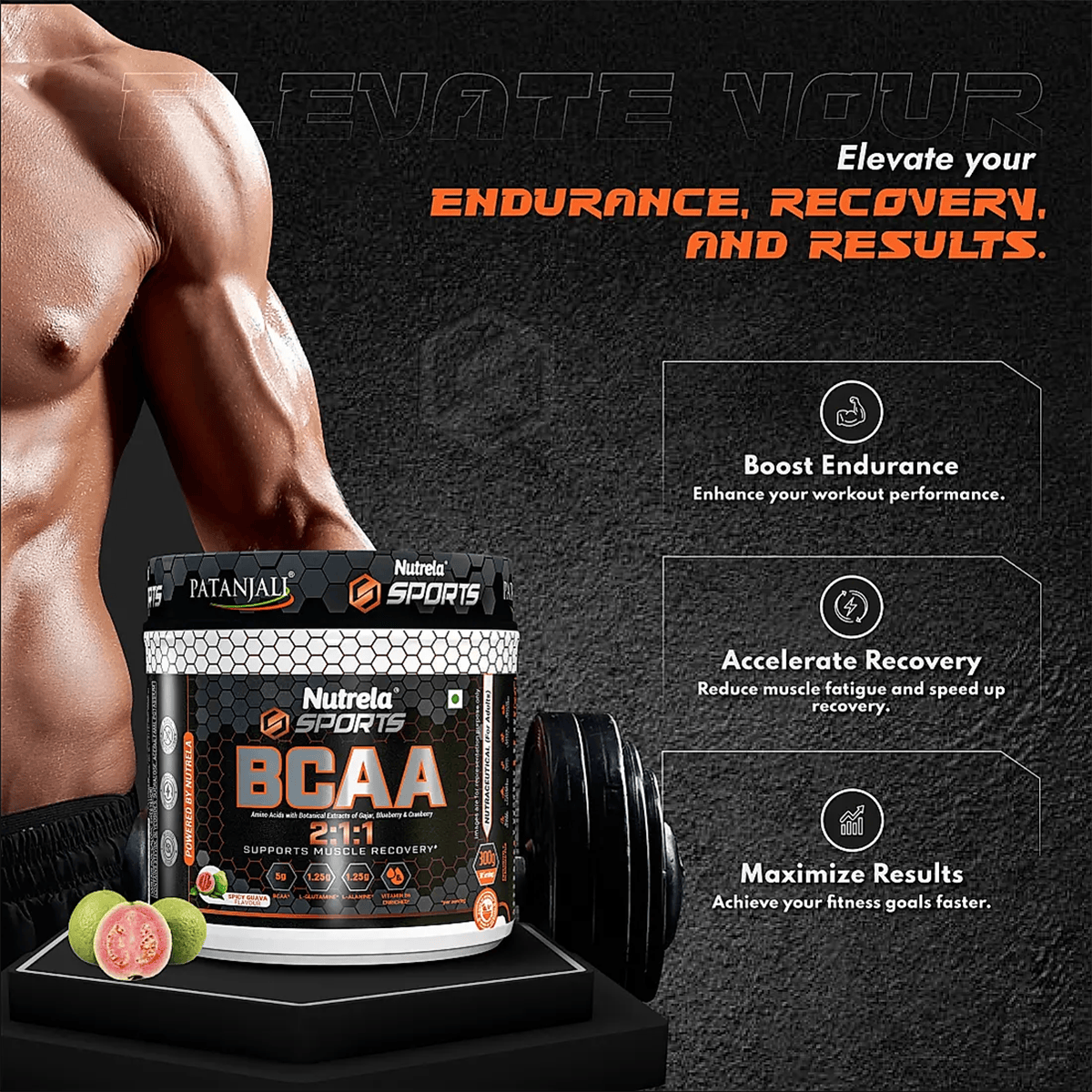Patanjali Nutrela Sports BCAA Powder Spicy (Guava Flavour) - Distacart