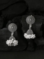 NVR Women Silver Toned Dome Shaped Jhumkas Earrings - Distacart