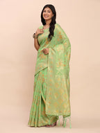 Shree Shyam Fashion Linen Cotton Green Saree - Distacart