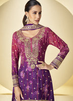 Vegaa Fashion Purple Chinon Digital Print Designer Palazzo Suit - Distacart