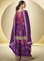Vegaa Fashion Purple Chinon Digital Print Designer Palazzo Suit - Distacart