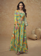 Vegaa Fashion Lime Green Chinon Silk Digital Print Western Suit - Distacart