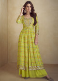 Vegaa Fashion Yellow Chinon Silk Digital Print Western Suit - Distacart