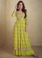 Vegaa Fashion Yellow Chinon Silk Digital Print Western Suit - Distacart