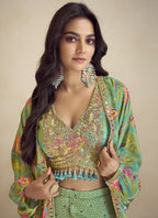 Vegaa Fashion Lime Green Chinon Silk Digital Print Western Suit - Distacart