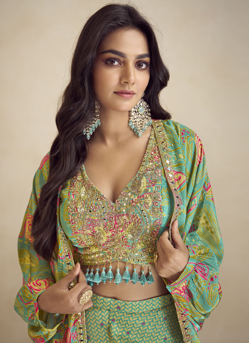 Vegaa Fashion Lime Green Chinon Silk Digital Print Western Suit - Distacart