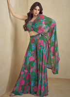 Vegaa Fashion Green Chinon Silk Digital Print Western Suit - Distacart