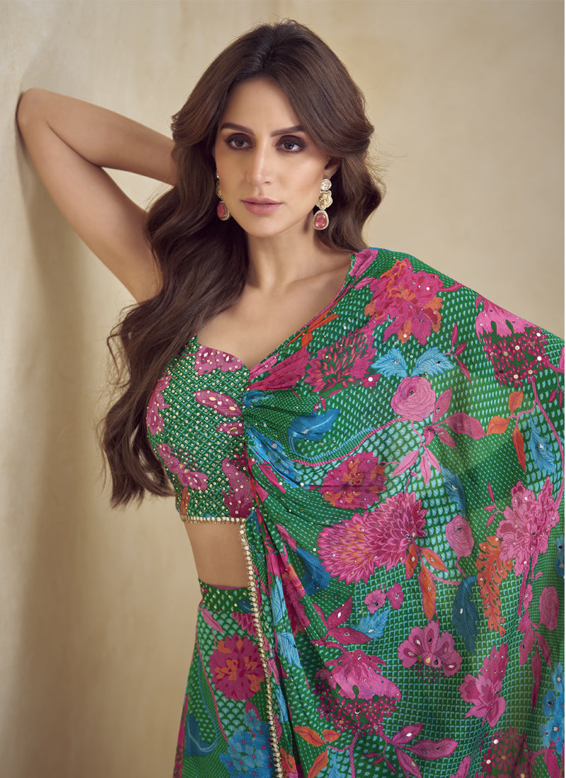 Vegaa Fashion Green Chinon Silk Digital Print Western Suit - Distacart