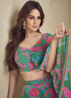 Vegaa Fashion Green Chinon Silk Digital Print Western Suit - Distacart
