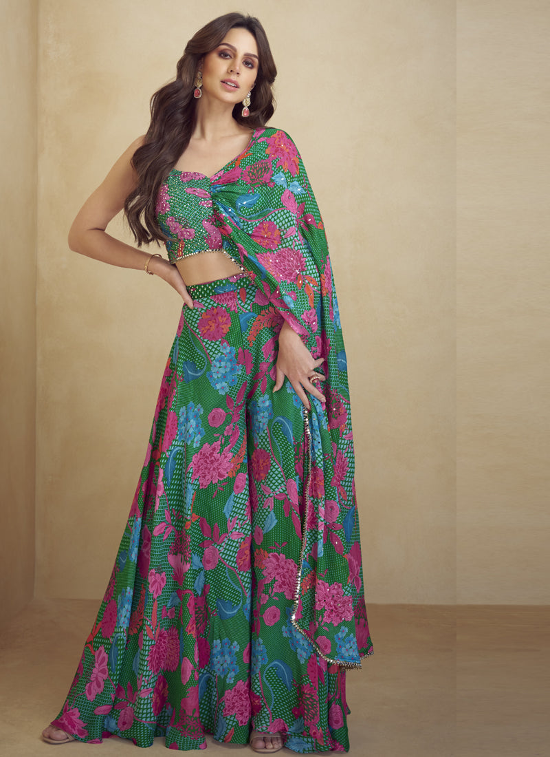 Vegaa Fashion Green Chinon Silk Digital Print Western Suit - Distacart