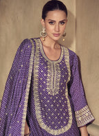 Vegaa Fashion Violet Chinon Silk Embroidered Designer Sharara Suit - Distacart