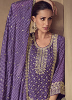 Vegaa Fashion Violet Chinon Silk Embroidered Designer Sharara Suit - Distacart