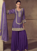 Vegaa Fashion Violet Chinon Silk Embroidered Designer Sharara Suit - Distacart