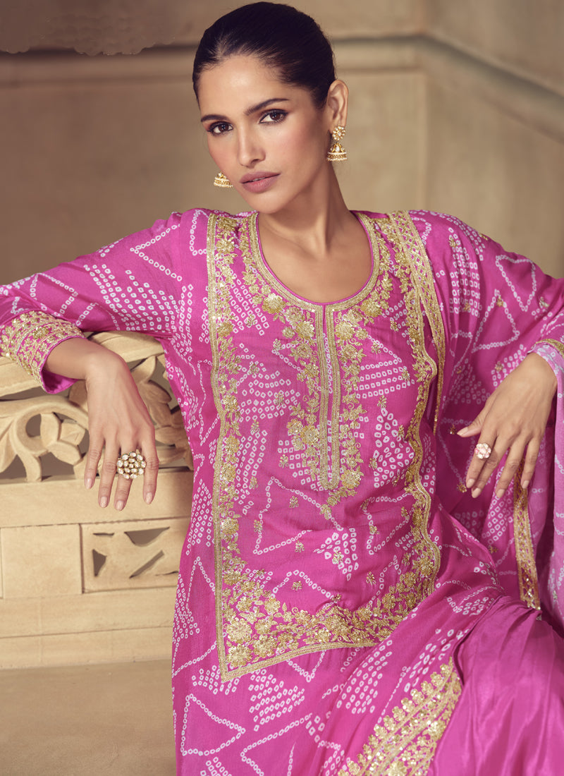 Vegaa Fashion Pink Chinon Silk Embroidered Designer Sharara Suit - Distacart