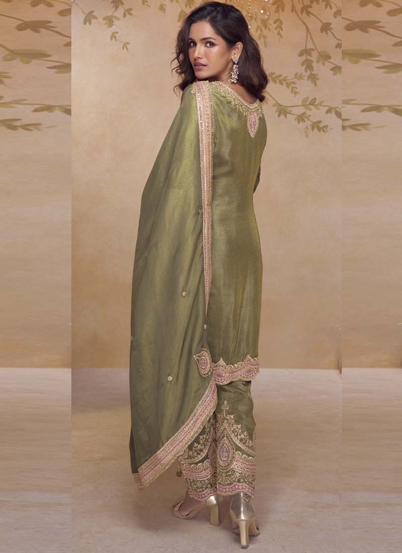 Vegaa Fashion Mehendi Simar Silk Embroidered Designer Salwar Suit - Distacart