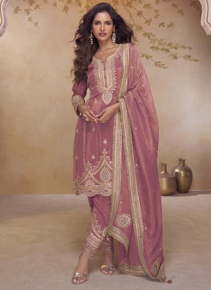 Vegaa Fashion Peach Simar Silk Embroidered Designer Salwar Suit - Distacart