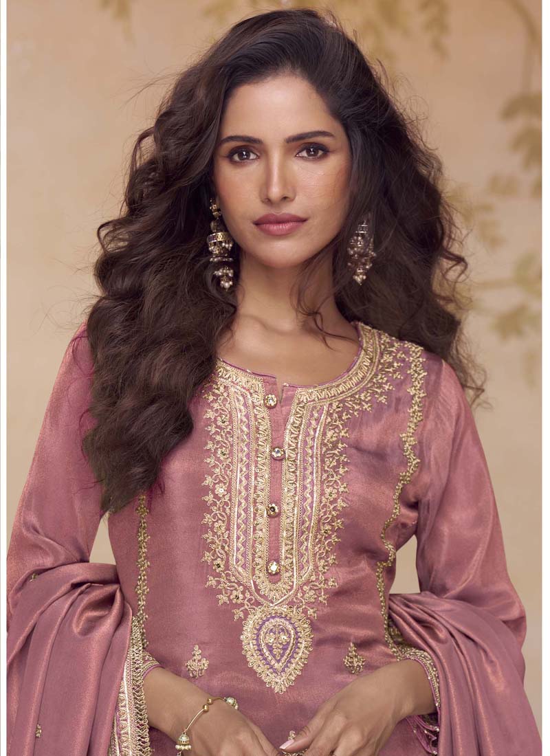 Vegaa Fashion Peach Simar Silk Embroidered Designer Salwar Suit - Distacart