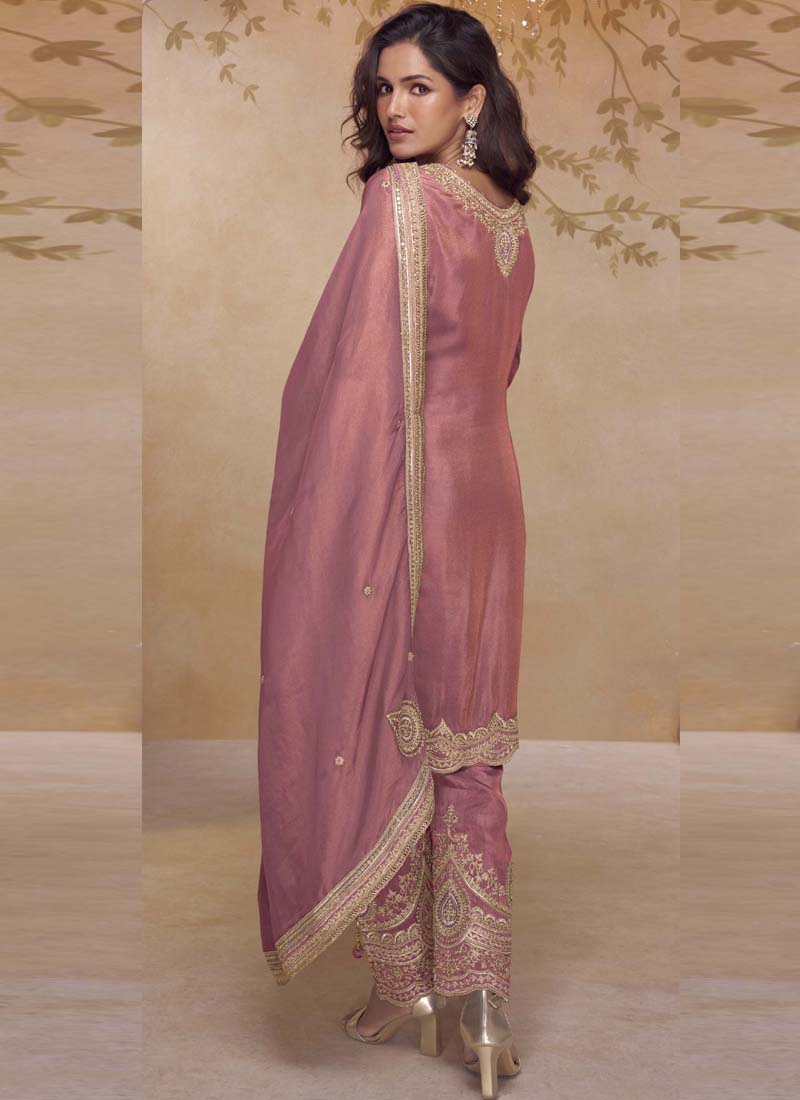 Vegaa Fashion Peach Simar Silk Embroidered Designer Salwar Suit - Distacart