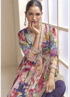 Vegaa Fashion Violet Chinon Embroidered Designer Palazzo Suit - Distacart