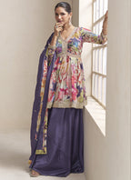 Vegaa Fashion Violet Chinon Embroidered Designer Palazzo Suit - Distacart
