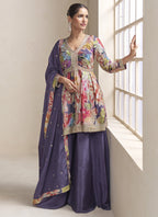 Vegaa Fashion Violet Chinon Embroidered Designer Palazzo Suit - Distacart