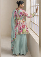 Vegaa Fashion Sea Green Chinon Embroidered Designer Palazzo Suit - Distacart
