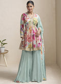 Vegaa Fashion Sea Green Chinon Embroidered Designer Palazzo Suit - Distacart