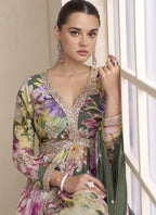 Vegaa Fashion Mehendi Chinon Embroidered Designer Palazzo Suit
