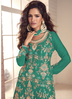 Vegaa Fashion Rama Green Chinon Silk Embroidered Salwar Palazzo Suit - Distacart