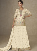 Vegaa Fashion Off White Chinon Embroidered Designer Palazzo Suit