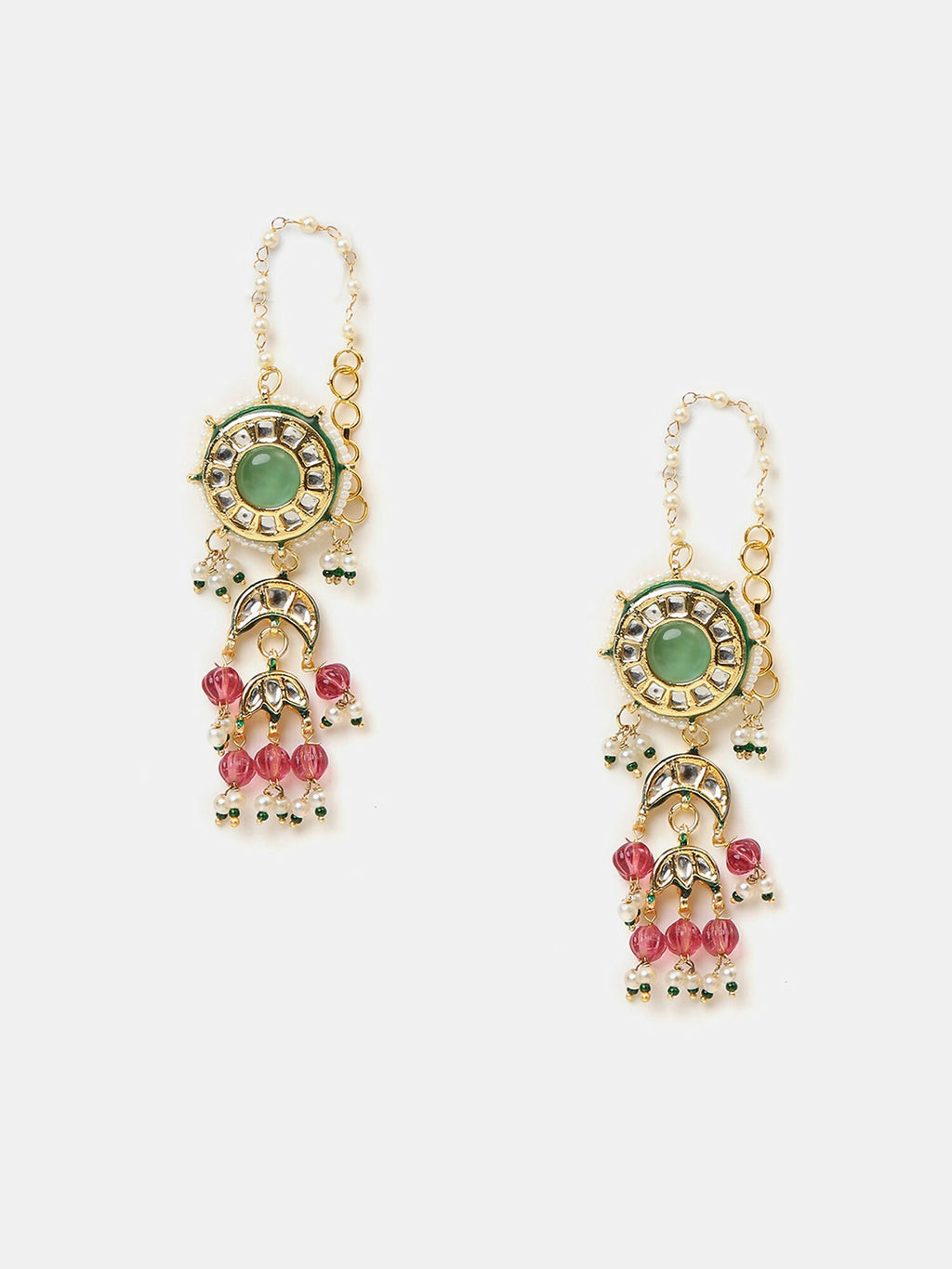 Ruby Raang Kundan Emerald Bloom Necklace With Matching Earrings