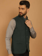Even Apparels Pure Wool Nehru Jacket - Green