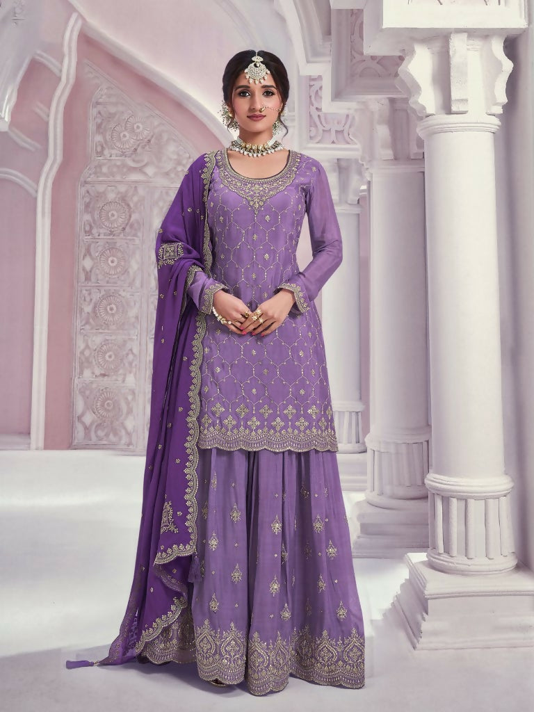 Vastranavya Exquisite Lavender Heavy Chinon with Embroidered & Sequins Work Salwar Suits
