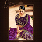 Purple Jacquard Silk, Velvet Zari Embroidery Semi-Stitched Lehenga Saree - Mohmanthan Dezzy