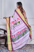 Morchari Multicolour Cotton Handloom Mirror Work Saree Unstitched Blouse - Distacart