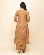 FIORRA Women's Brown Cotton A-Line Kurta Pant With Dupatta
